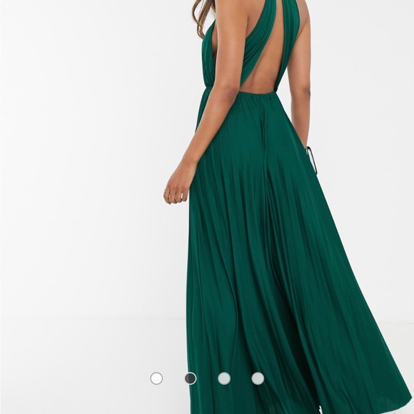 halter pleated waist maxi dress in forest green - Picture 2 of 4